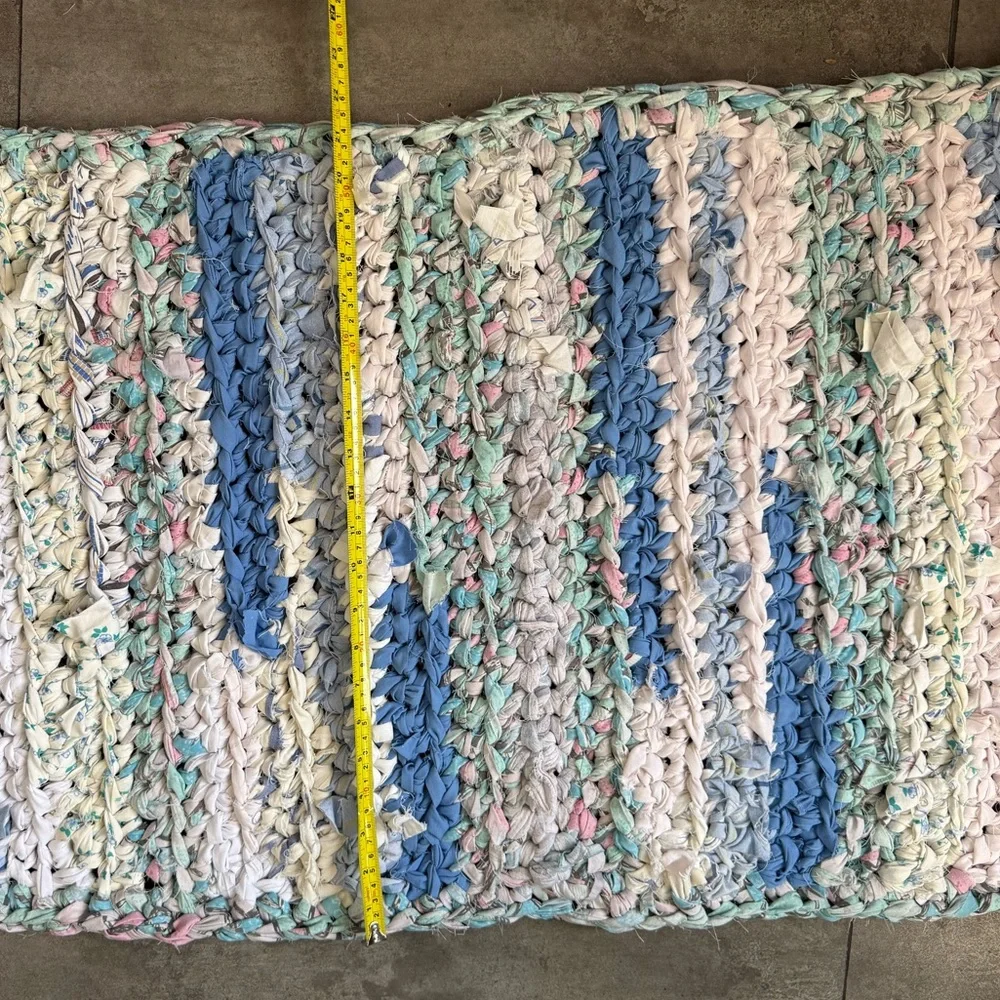 Handmade crocheted rag rug bathroom mat 21x35”